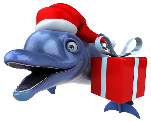 Leuk Dolphin Kerstman Hoed Illustratie — Stockfoto