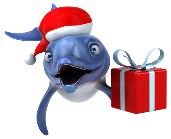 Spaß Delphin Weihnachtsmann Klausel Hut Illustration — Stockfoto
