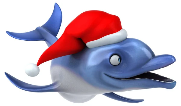 Leuk Dolphin Kerstman Hoed Illustratie — Stockfoto