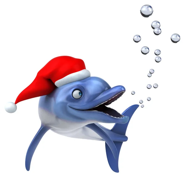 Leuk Dolphin Kerstman Hoed Illustratie — Stockfoto