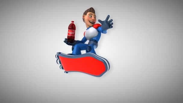 Spaß Cartoon Figur Mit Soda — Stockvideo