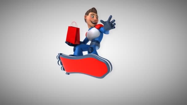 Divertente Personaggio Dei Cartoni Animati Con Shopping Bag Animazione — Video Stock
