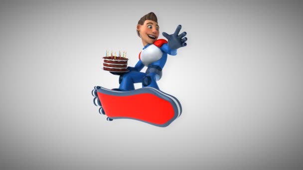 Personaggio Cartone Animato Divertente Con Torta — Video Stock