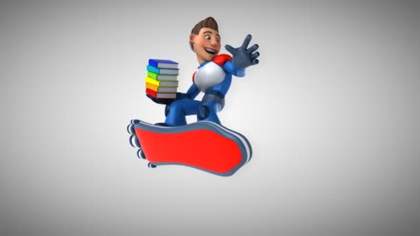 Super Moderno Superhéroe Con Libros — Vídeo de stock