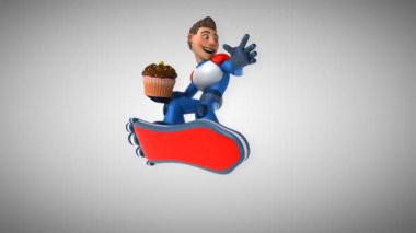 Eğlenceli çizgi film karakteri ile cupcake - 3d animasyon 