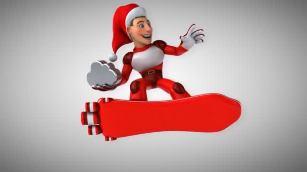 クラウド アニメーションと楽しいスーパー サンタ クロース — ストック動画