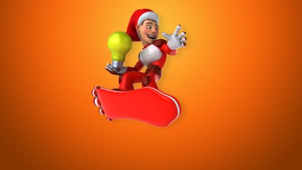 Leuk Super Santa Claus Met Lamp Animatie — Stockvideo