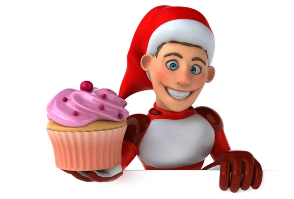 Personaggio Divertente Cartone Animato Con Cupcake Illustrazione — Foto Stock