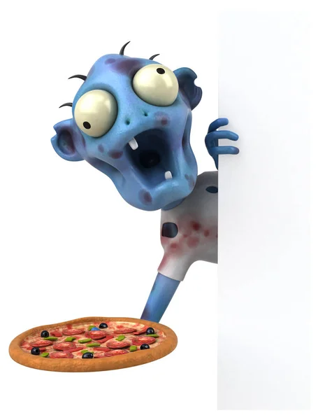 Divertente Personaggio Dei Cartoni Animati Con Pizza Illustrazione — Foto Stock