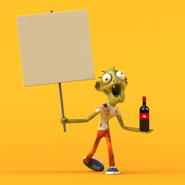 Divertente Personaggio Dei Cartoni Animati Con Vino Illustrazione — Foto Stock