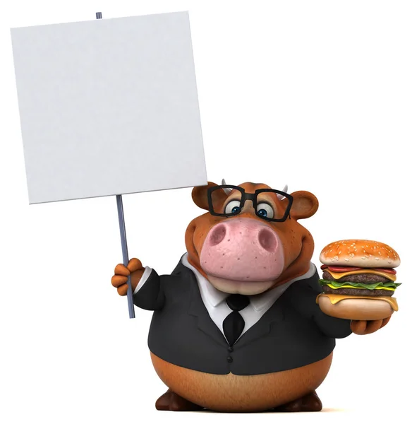 Rolig Tecknad Figur Med Hamburger Illustration — Stockfoto