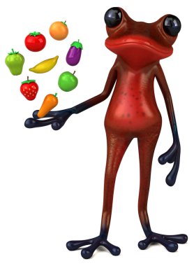 Meyve ve sebze - 3d çizim ile eğlenceli kurbağa