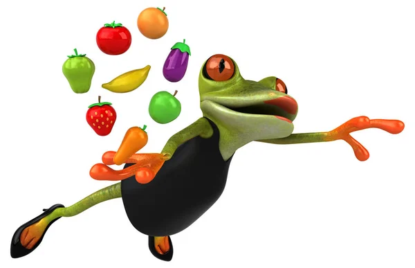 Szórakoztató Béka Gyümölcsök Zöldségek Illusztráció — Stock Fotó