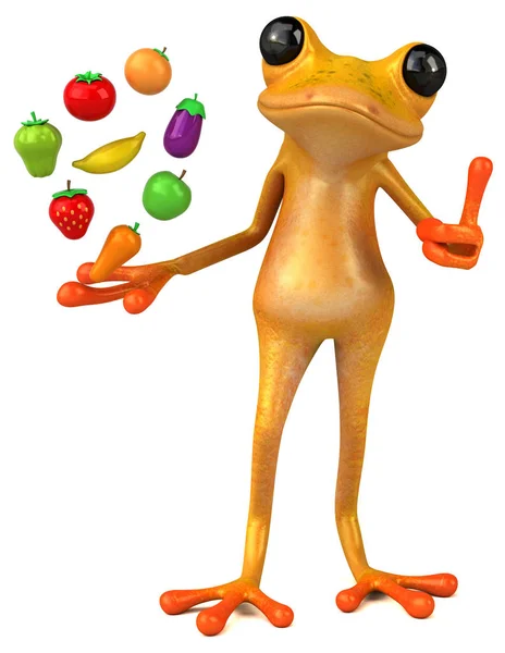 Fun Frog Fruits Vegetables Illustration — Stock Photo, Image