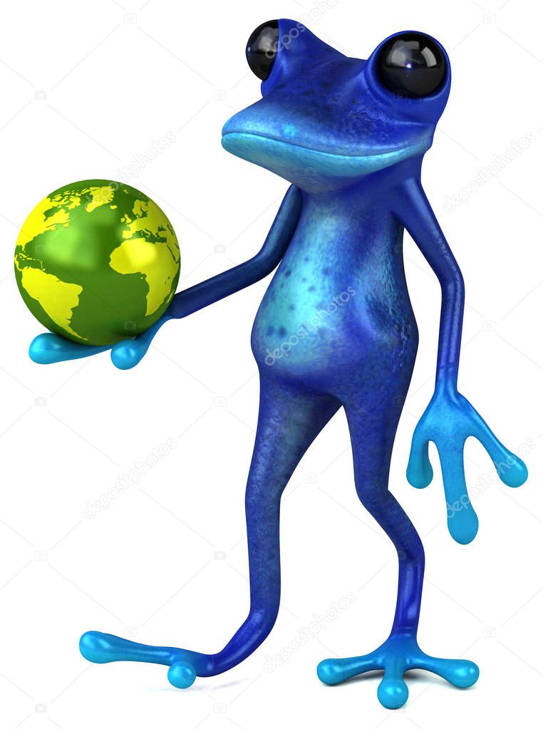 Fun frog with globe  - 3D Illustration