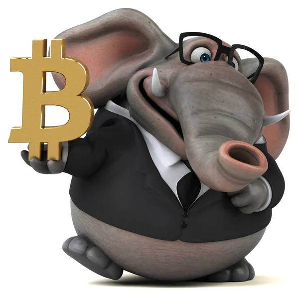 Elefante Divertido Con Bitcoin Ilustración — Foto de Stock