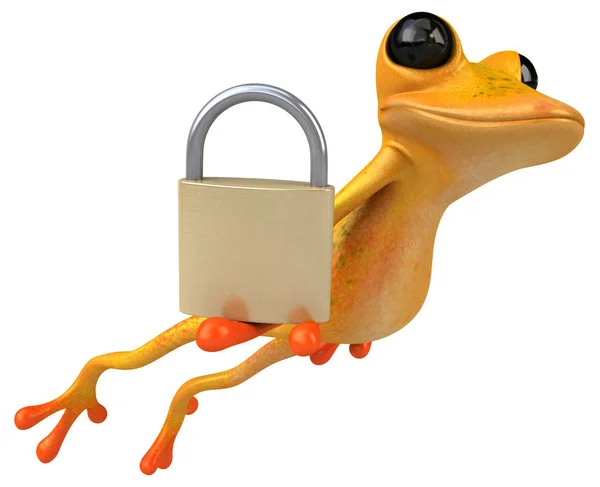 Leuke Kikker Met Padlock Illustratie — Stockfoto