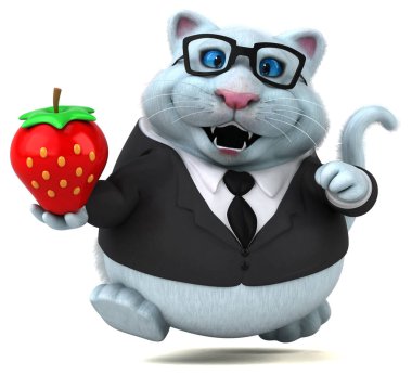 Çilekli eğlenceli kedi - 3D İllüstrasyon