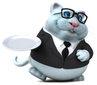 Tabaklı eğlenceli kedi - 3D Görüntü