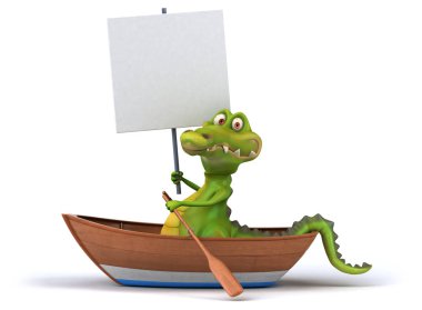 Eğlenceli timsah - 3d çizim tekne