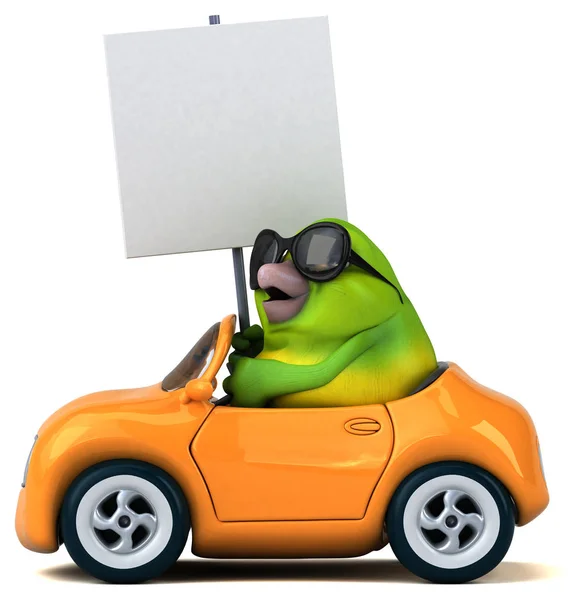 Personagem Desenho Animado Divertido Com Carro Ilustração — Fotografia de Stock