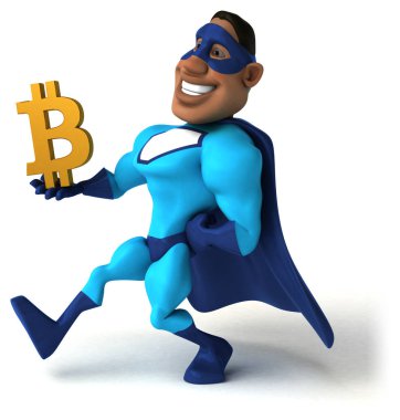 Bitcoin - 3d çizim ile eğlenceli çizgi film karakteri