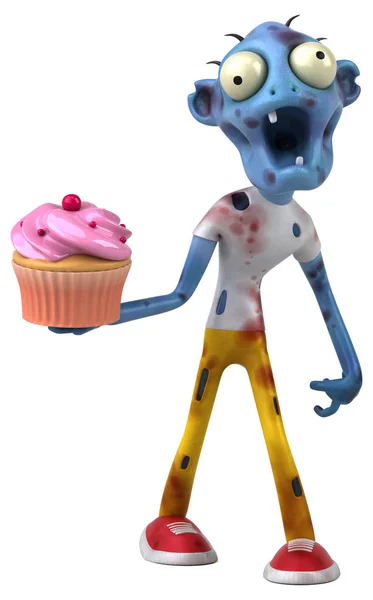 Divertente Personaggio Dei Cartoni Animati Con Cupcake Illustrazione — Foto Stock