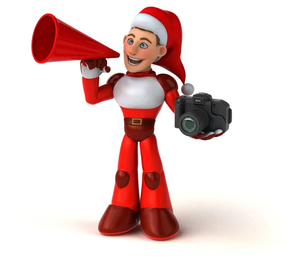 Szórakoztató Super Santa Claus Kamera Illusztráció — Stock Fotó