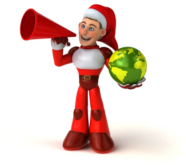 Leuk Super Santa Claus Met Globe Illustratie — Stockfoto