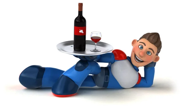 Lustige Cartoon Figur Mit Wein Illustration — Stockfoto