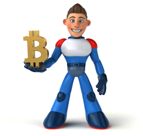Leuk Personage Met Bitcoin Illustratie — Stockfoto