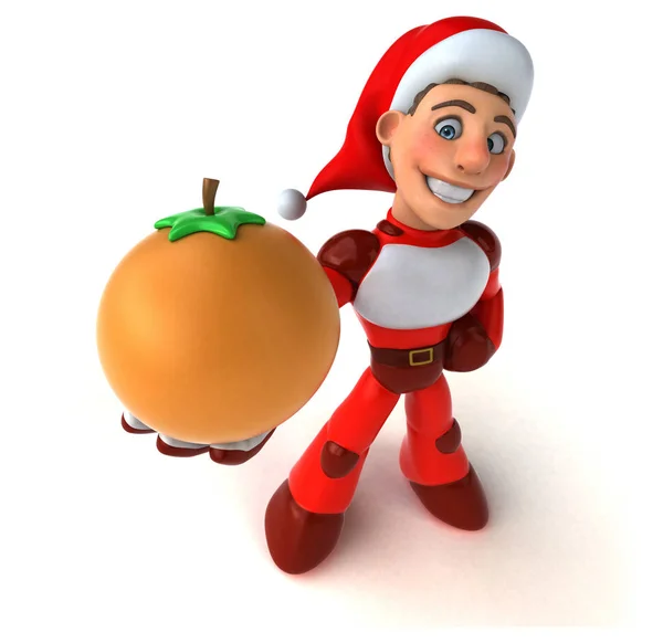 Diversão Super Papai Noel Com Laranja Ilustração — Fotografia de Stock