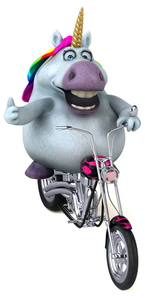 Fun cartoon character with motorcycle   - 3D Illustration