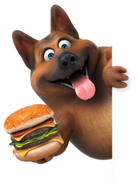 Alman çoban köpek hamburger - 3d çizim