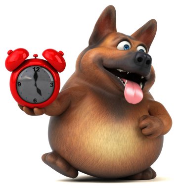 Alman çoban köpeği ile saat - 3d çizim