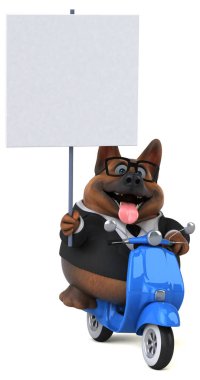 Alman çoban köpek küçük motosiklet ile - 3d çizim