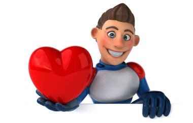 eğlenceli çizgi film karakteri ile kalp - 3d çizim