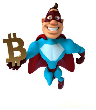 Bitcoin - 3d çizim ile eğlenceli çizgi film karakteri  