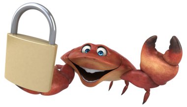 Eğlenceli çizgi film karakteri ile asma kilit - 3d çizim