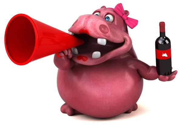 Pink Hippo Com Vinho Ilustração — Fotografia de Stock
