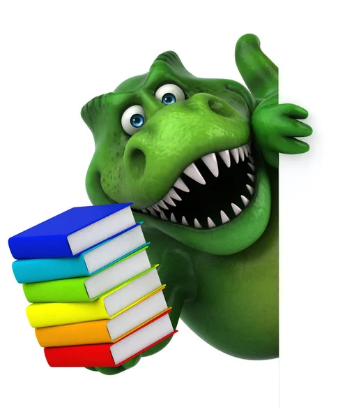 fun cartoon character with books    - 3D Illustration