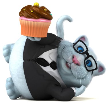 Kek ile eğlenceli kedi - 3D Görüntü