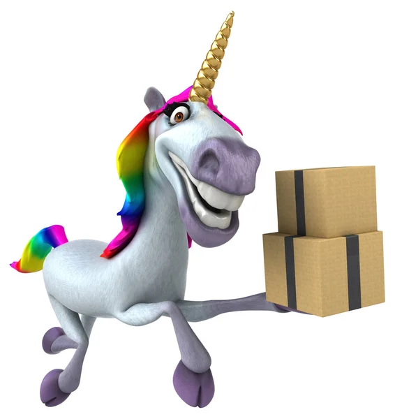 Unicornio Divertido Con Cajas Ilustración — Foto de Stock