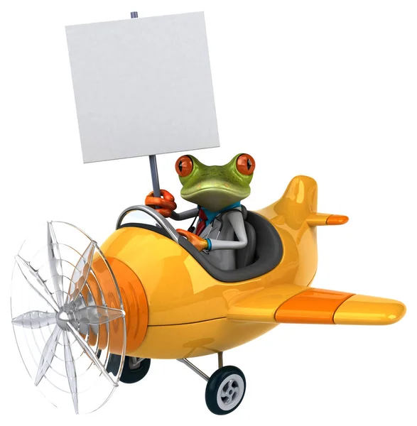 Spaß Cartoon Figur Mit Flugzeug Illustration — Stockfoto