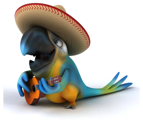 Gitar Çizim Oynarken Eğlenceli Papağan — Stok fotoğraf