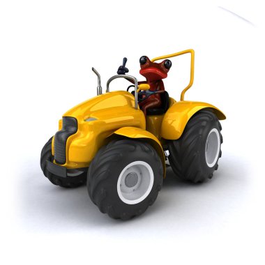Traktördeki eğlenceli kurbağa - 3D İllüstrasyon