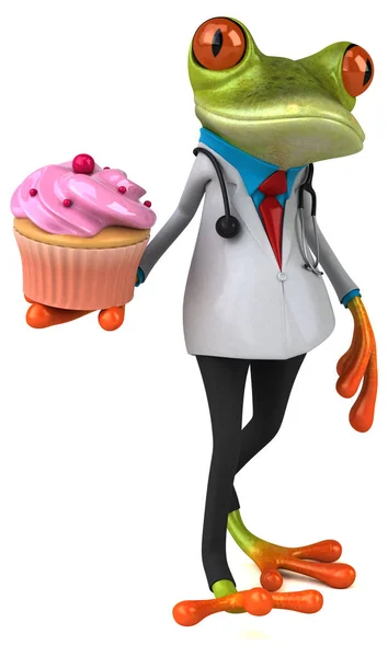 Rana Divertente Con Cupcake Illustrazione — Foto Stock