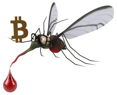 Bitcoin - 3d çizim ile eğlenceli çizgi film karakteri