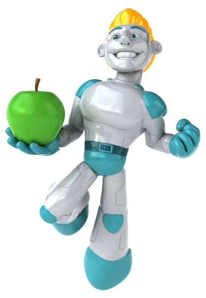 Robot Karakter Met Apple Illustratie — Stockfoto