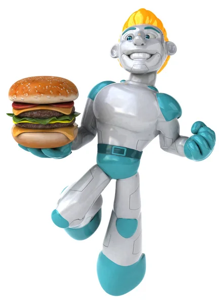 Caractère Robot Avec Hamburger Illustration — Photo